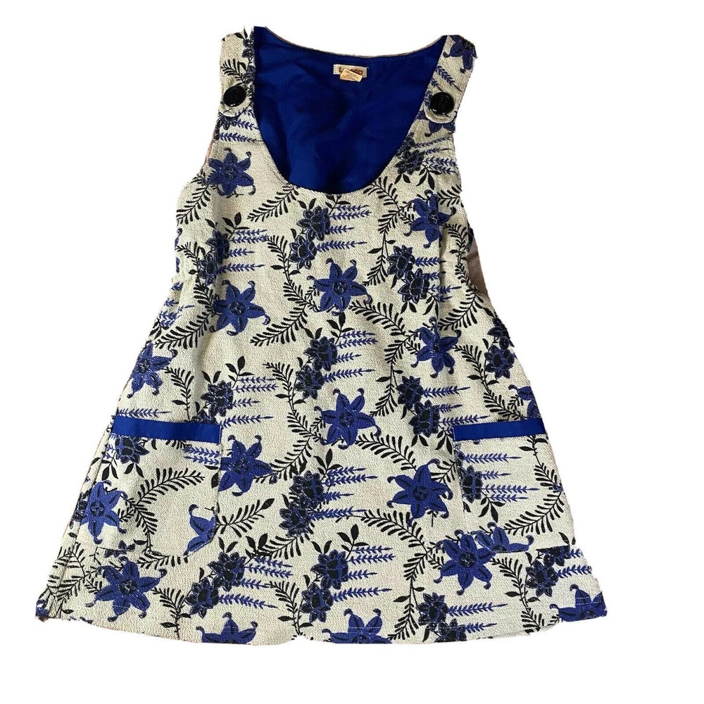 Lucca Dress Romper Dress Size S Sweater Sleeveless Knit Short Blue Flowers